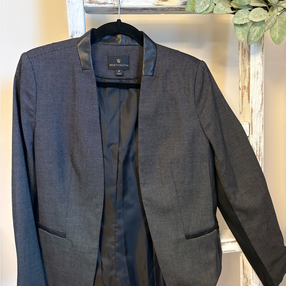 Worthington Black and Charcoal Textured Open-Front Blazer
